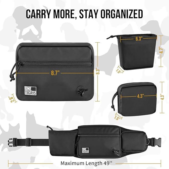 OneTigris Dog Treat Pouch for Training, Hands Free Dog Bag with Fanny Pack Waist Belt and Phone Holder, Portable, Waterproof, Adjustable, Large Capacity