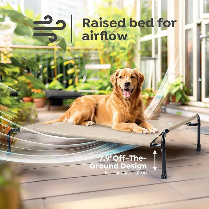 Veehoo Original Elevated Dog Cot - One-Sided Raised Headboard Cooling Pet Bed, Non-Slip & Breathable, L, CWC2417A