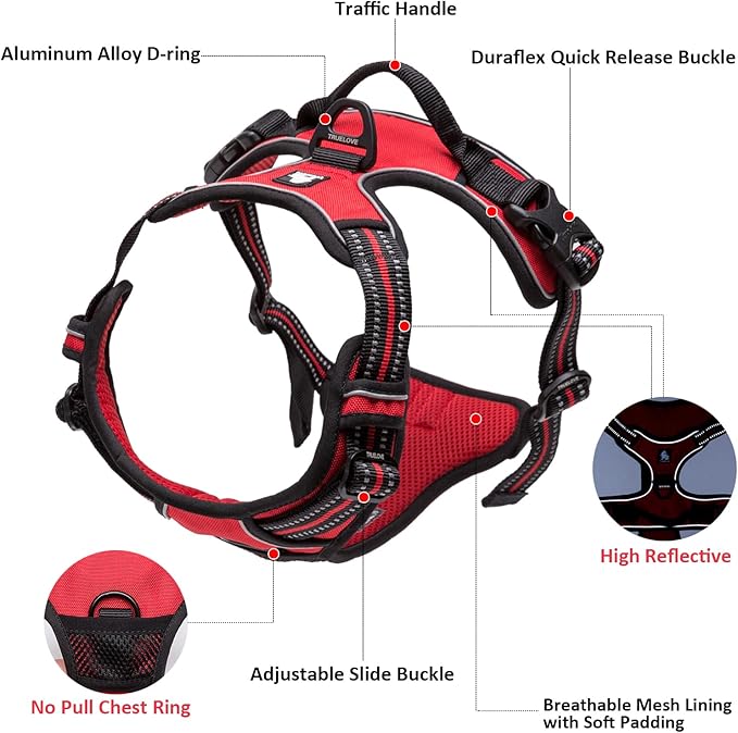 TRUE LOVE Adjustable No-Pull Dog Harness Reflective Pup Vest Harnesses Comfortable Control Brilliant Colors Truelove TLH5651(Gray,S)