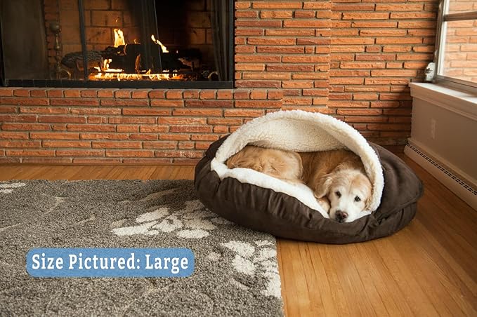 Snoozer Luxury Cozy Cave Dog Bed - Indoor Dog Bed with Cover Cave, Covered Calming Burrow for Medium & Large Sized Pets with Blanket Attached, Enclosed, Washable - XL, Hot Fudge