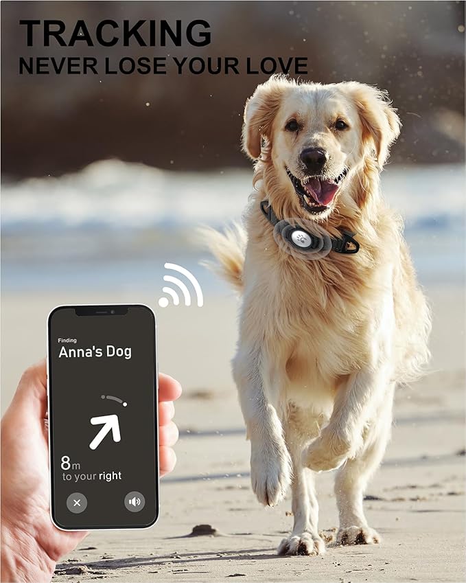 TagME Airtag Dog Collar,Waterproof Reflective Pet Collar with Airtag Holder,Soft Padded and Double D-Rings for Large Dogs,Black