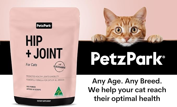 Hip and Joint Supplement for Cats - Glucosamine, Chondroitin, MSM for Joint Hip Care, Arthritis Pain Relief, Mobility Support, Cartilage Health, Inflammation Reduction - Senior Cat Support, 60 Scoops
