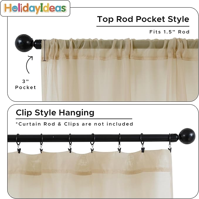 HolidayIdeas All Weather Outdoor Patio Sheer Curtains 6 Pcs Linen Look Rod Pocket Sheer Outdoor Curtains for Porch, Balcony, Gazebo, Pergolas, Cabana, Linen, 54x95 Inchs