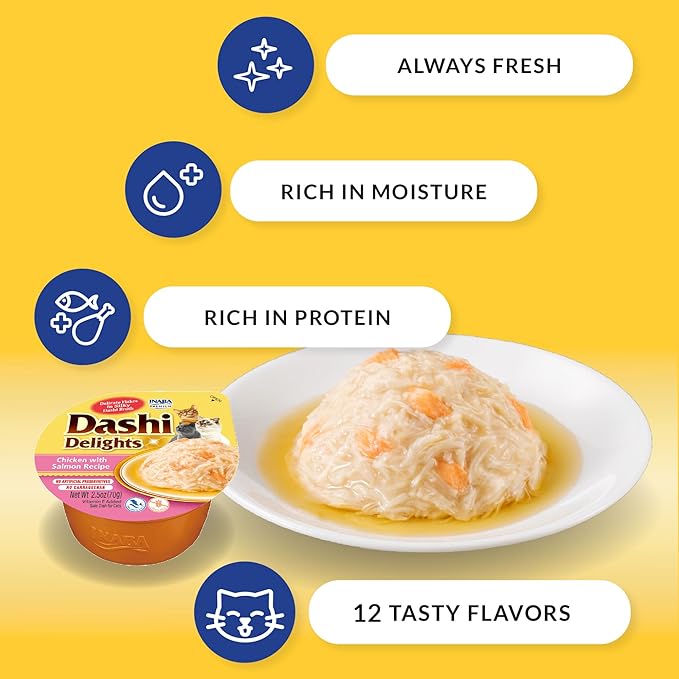 INABA Dashi Delights for Cats, 2.5 Ounce Cup, 6 Cups Total, Chicken & Bonito Flakes Recipe