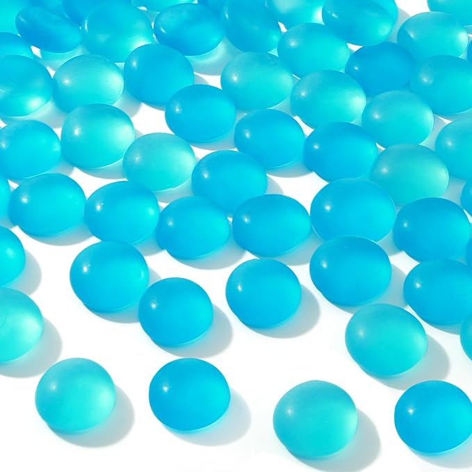 FUTUREPLUS 1LB Frosted Flat Marbles, Blue Glass Pebbles Beads Vase Fillers Decorative Fish Tank Aquarium Rocks for Centerpieces Table Decor