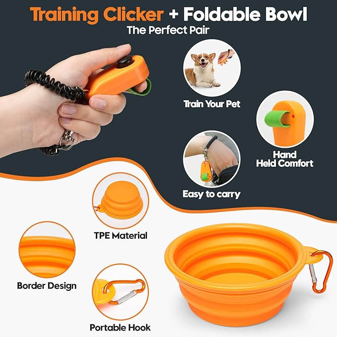 Dog Treat Pouch – Large Capacity with Magnetic Closure, Dog Walking Fanny Pack Built-in Poop Bag Dispenser, Clicker & Collapsible Bowl for Training & Walking - Khaki