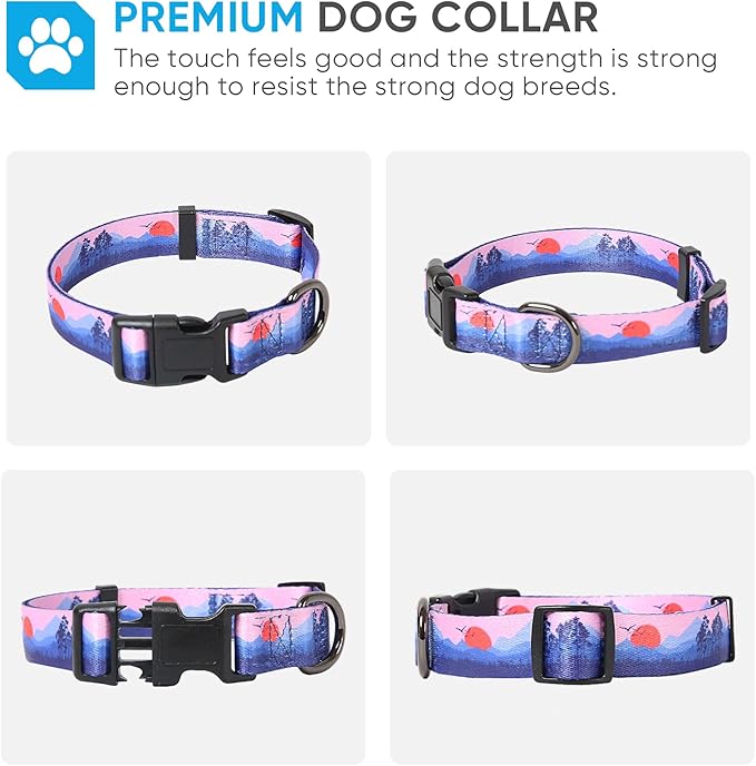 HEELE Dog Collar, Adjustable Soft Dog Collar for Small Medium Large Dogs,Floral Patterned Puppy Collars with Quick Release Buckle M Length 13.39''-20.87''