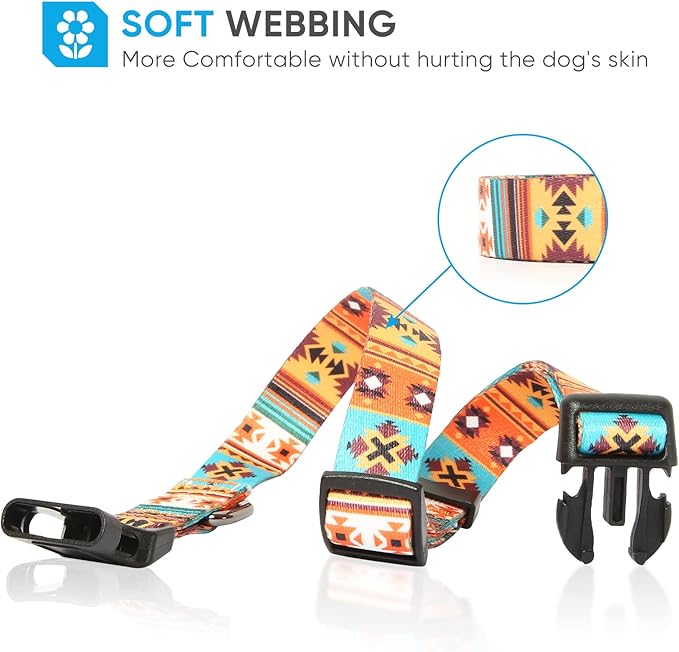 HEELE Dog Collar, Adjustable Soft Dog Collar for Small Medium Large Dogs,Bohemia Patterned Puppy Collars with Quick Release Buckle S Length 9.84''-14.96'