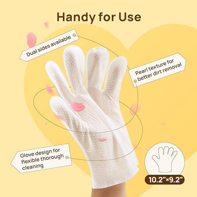 HICC PET Cleaning Deodorizing Glove Wipes for Dogs & Cats, Vet Recommended Hypoallergenic Pet Cleaning and Hydrating Glove Wipes, Nourish Fur Coconut Oil Pet Bathing Wipes for Horse Coat Care