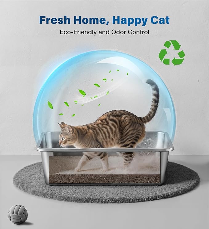 Extra Large Stainless Steel Cat Litter Box, 27.5" L×19.6" W×7.8" H, XXL Metal Kitty Litter Pan with High Sides, Odor-Free, Non-Stick, Easy to Clean, Ideal for Big Cats & Multi-Cat