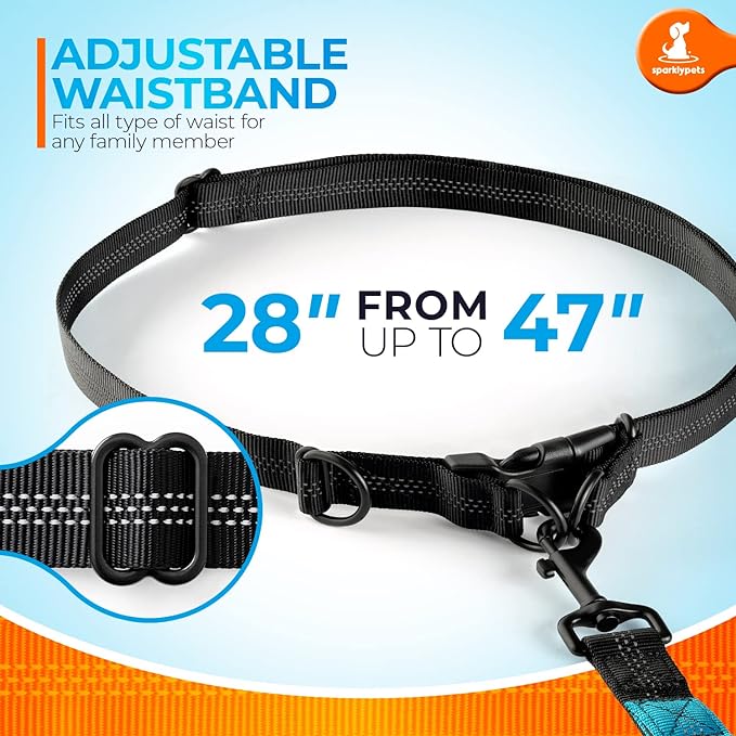 SparklyPets - Hands Free Dog Leash with Reflective Stitches - Waist Leash for Dog Walking, Hiking, Training, Jogging, Canicross, Running - for Medium & Large Breeds