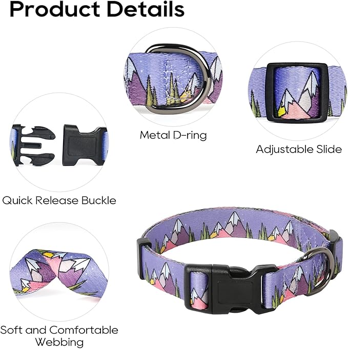 HEELE Dog Collar, Adjustable Soft Dog Collar for Small Medium Large Dogs,Floral Patterned Puppy Collars with Quick Release Buckle XS Length 8.5''-11''