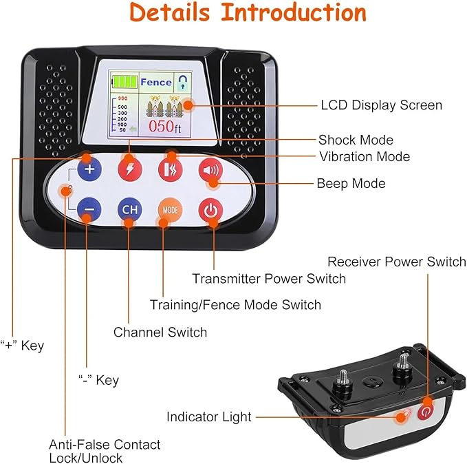 Dog Wireless Fence & Remote Shock Dog Training Collar 2-in-1, Electric Dog Fence, Adjustable Warning Strength & Range Sizes, Rechargeable Pet Boundary Containment System for 1/2/3/4 Dogs,for1dog