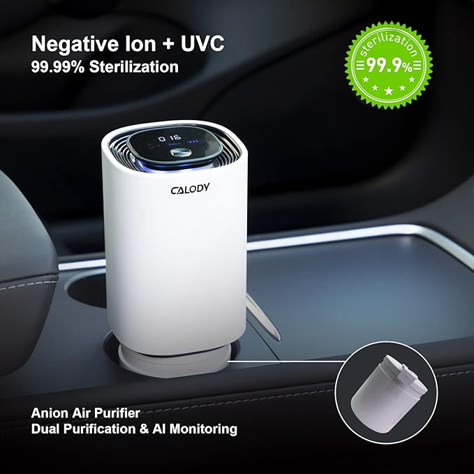 Calody Air Purifiers for Bedroom Home, Car air purifier Ionizer, 15 Million Negative Ions for Smokers, 30dB Quiet Portable Ionic Air Purifiers, Helps Alleviate Allergies, Dust, Home, and Office Use
