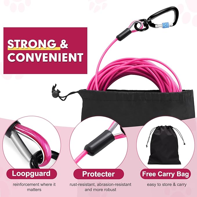 Snagle Paw Dog Tie Out Cable 30FT-1000LBS Break Strength,Heavy Duty Dog Leads for Yard with Shock Absorbing Spring & Swivel Hook,Long Leash Cable for Outdoor Tethering,Dog Line for Small Large Dogs