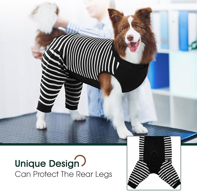 Kuoser Dog Recovery Suit, Anti Licking Dogs Rear Leg Sleeve, Abdominal Dog Surgical Suit with Pants Cover Protect Wounds, Dogs Elbow Protector Soft Pet Surgery Onesie Cone Alternative, Black 2XL