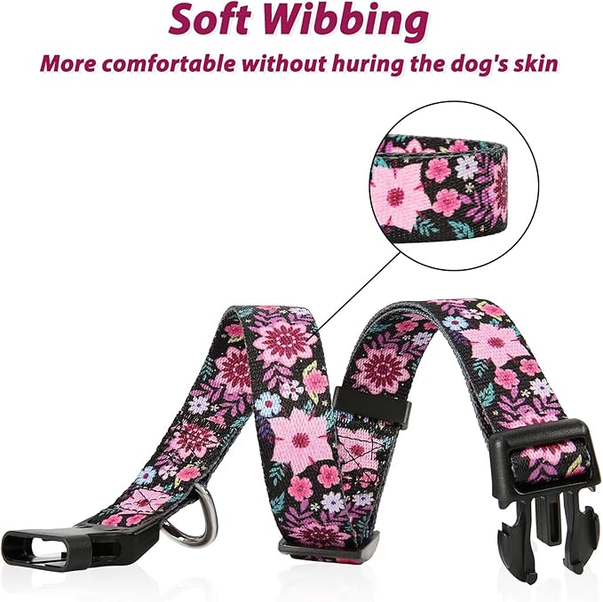 HEELE Dog Collar, Adjustable Soft Dog Collar for Small Medium Large Dogs,Floral Patterned Puppy Collars with Quick Release Buckle Galsang Black L Length 15.94''-25.59'