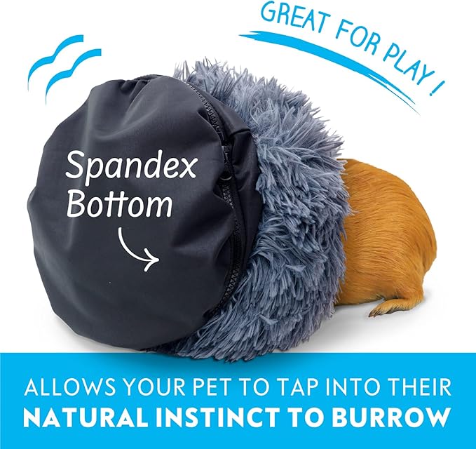 Paw Inspired Furr-O Burrowing Pet Bed with Zip-On Spandex and Fleece Bottoms for Guinea Pigs and Other Small Animals, Cozy Carrier, Hideout Enrichment Toy, Cage Accessories (Dark Gray)