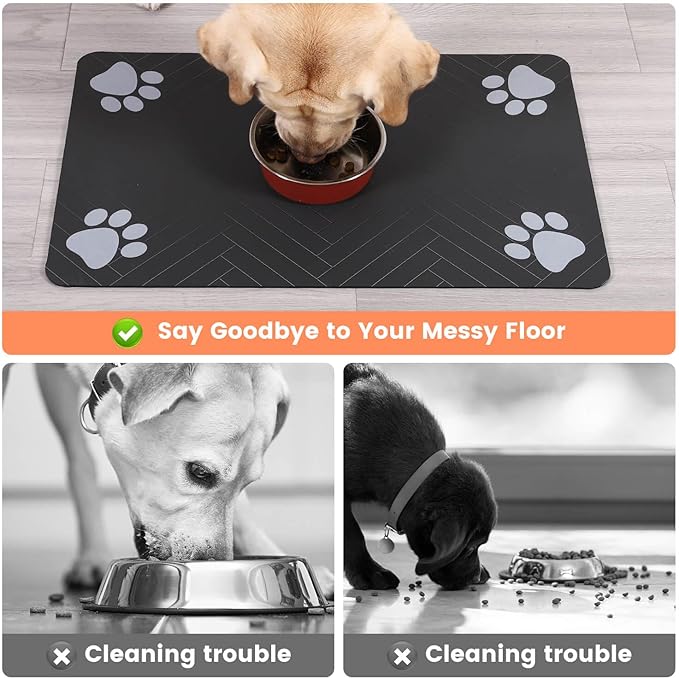Pet Feeding Mat-Absorbent Pet Placemat for Food and Water Bowl, with Waterproof Rubber Backing, Quick Dry Water Dispenser Mat for Dog and Cat (17"x27", Beige)