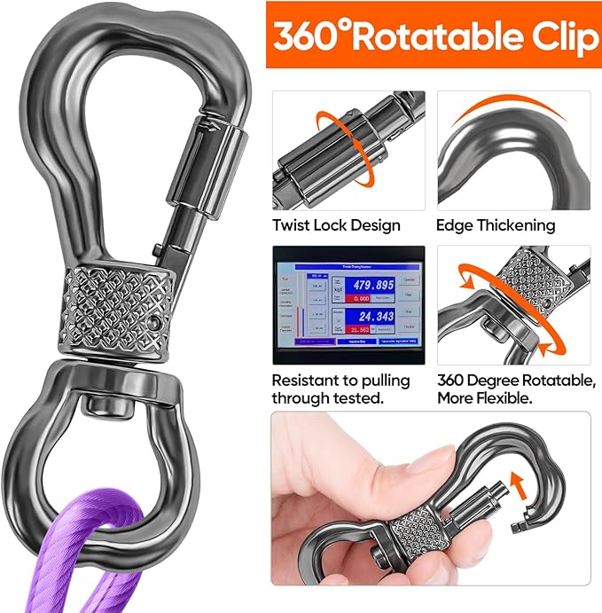 Tresbro 30FT Reflective Tie Out Cable for Dogs Up to 250 Pounds, Steel Wire Lead Leash Cable with Stainless Rotatable Buckle, Lightweight and Enduring, Dog Chains Outside for Outdoor, Yard, Purple