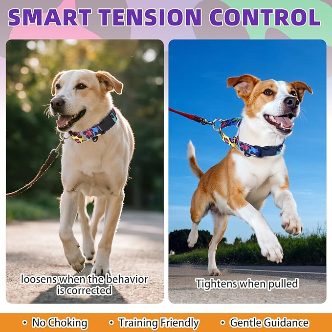 KOOLTAIL Martingale Collar for Dogs, Soft Padded Nylon Heavy Duty Dog Collar for Small Medium Large Dogs, Adjustable No Pull Durable Wide Puppy Training Collar with Pattern Design for Boys Girls, M