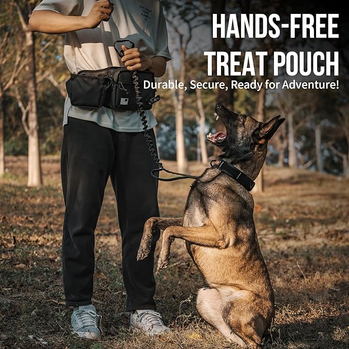 OneTigris Dog Treat Pouch for Training, Hands Free Dog Bag with Fanny Pack Waist Belt and Phone Holder, Portable, Waterproof, Adjustable, Large Capacity