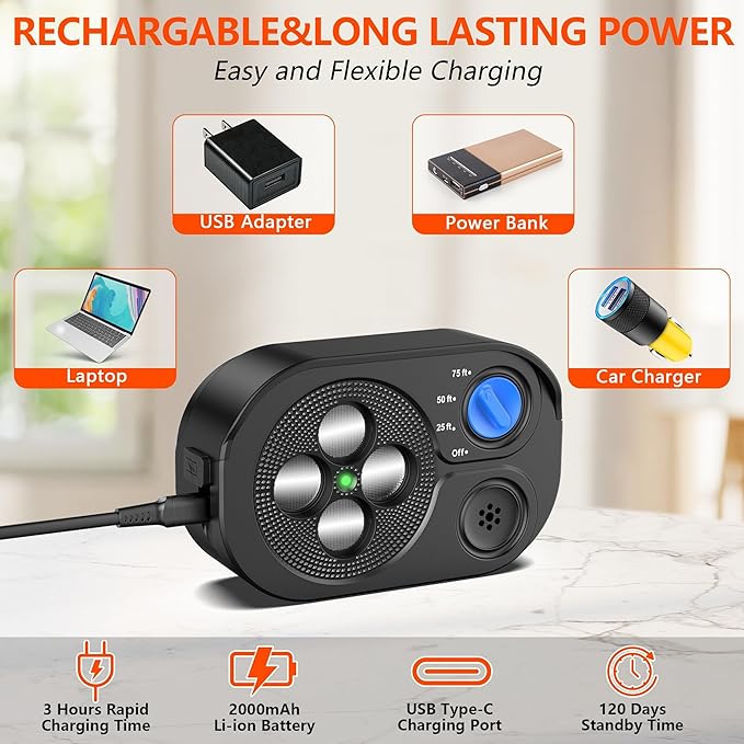 2025 New Anti Barking Device for Dogs, Bark Box Rechargeable Dog Barking Deterrent with Variable Ultra Frequency/6 Modes/IP65 Waterproof Dog Silencer Stop Neighbors‘ Dog from Barking Up to 75ft(Black)