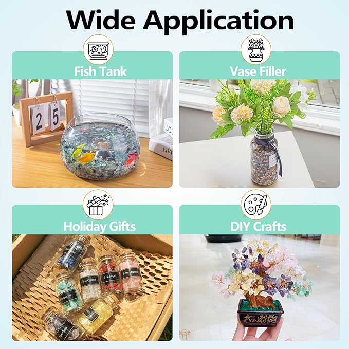 0.5 Lb/230g Chakra Crystal Chips Bulk Quartz Rocks, Natural Tumbled Healing Crystal Chips Crushed Stones Irregular Shaped for Aquarium, Vase Fillers, Succulent Plants Decor - 5-7mm