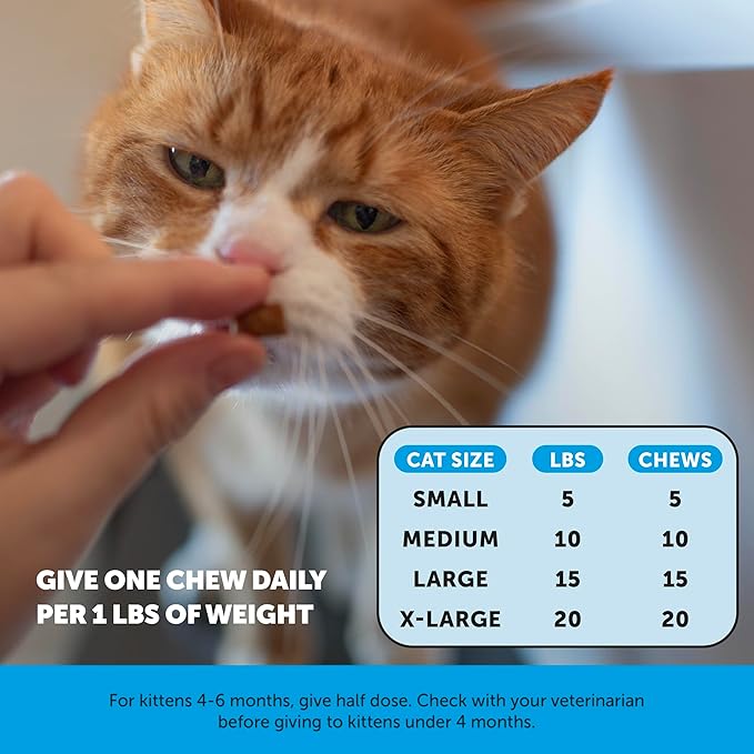 Cat Skin & Coat Health Crunchy & Creamy Chews - Omegas, Vitamin C + E, Biotin Supplement, Soothes Skin and Promotes Shiny Coat, Cat Supplements & Vitamins - Chicken (30-Day Supply)
