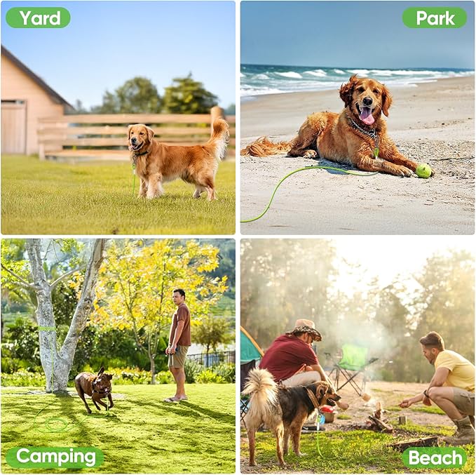 Tresbro 50FT Reflective Tie Out Cable for Dogs Up to 250 Pounds, Steel Wire Dog Leash Cable with Stainless Rotatable Buckle, Lightweight and Enduring, Dog Chains Outside for Outdoor Yard, Green