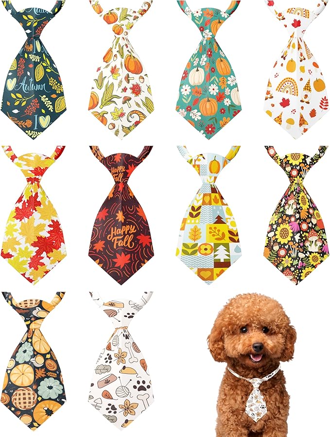 PET SHOW 10 Pack Fall Small Dog Ties Neckties for Doggies Cats Pumpkin Maple Leaf Adjustable Neck Ties Girl Boy Pets Autumn Costumes Puppy Holiday Grooming Accessories Wedding Party Gift Favor