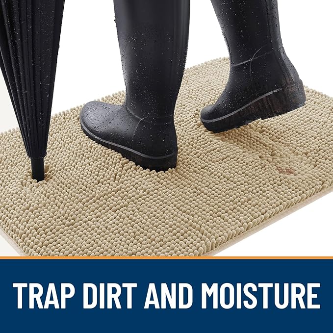 OLANLY Dog Door Mat for Muddy Paws 70x46, Absorbs Moisture and Dirt, Absorbent Non-Slip Washable Doormat, Quick Dry Chenille Mud Mat for Dogs, Entry Indoor Entryway Carpet for Inside Floor, Beige