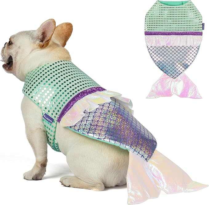 cyeollo Dog Mermaid Costume Halloween Clothes Holiday Birthday Party Dog Outfits Funny Pet Costumes for Small Dogs, Size XS