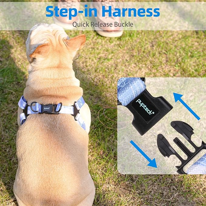 PUPTECK No Pull Dog Harness Soft Adjustable Basic Nylon Step in Puppy Vest Outdoor Walking with Leash Medium
