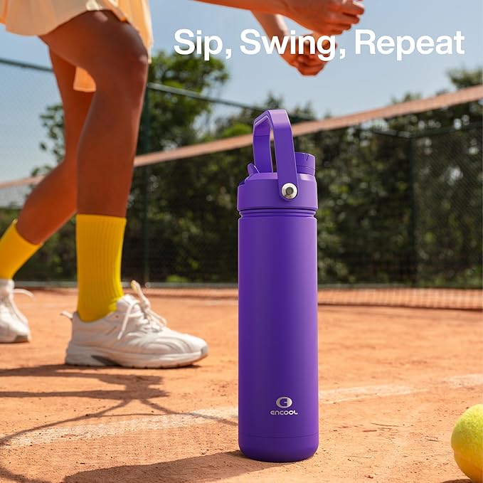 Insulated Water Bottle with Straw Stainless Steel Water Bottle, Leak-Proof, BPA-Free, Double Wall Vacuum Keeps Cold for 24 Hours for Sports, Travel, School (26 oz, Violet)