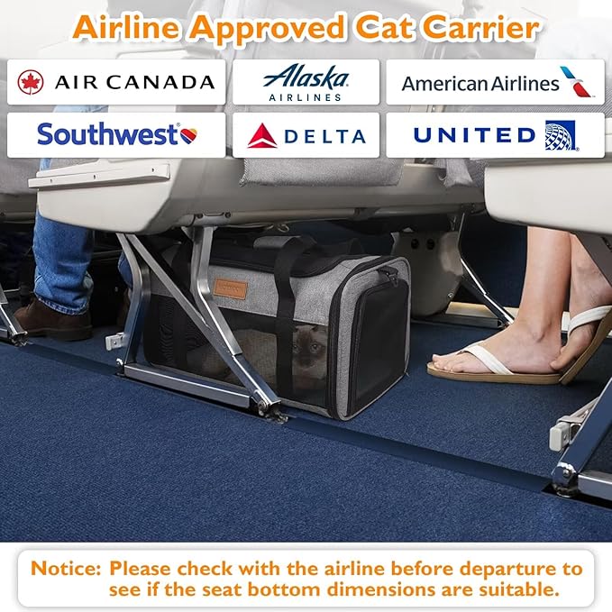 PETUX Pet Carrier Airline Approved, 17"x11"x9.5" Cat Carrier Soft with Anti-Scratch Mesh for Small Cats up to 12 lb, Top Open Portable Dog Carriers with Little Box for Puppy up to 10 lb (Grey)