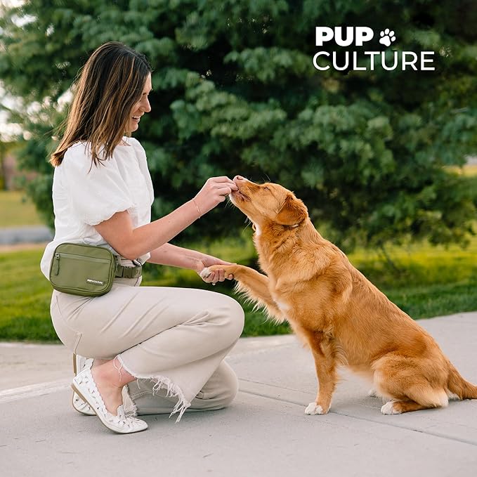 Pup Culture Cross Body Dog Training Treat Pouch | Removable for Anytime Puppy Training | Built-in Poop Bag Dispenser & Used Bag Holder | Stylish Grey