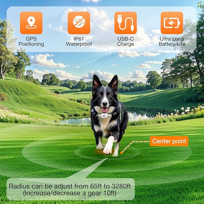 GPS + Wireless Dog Fence & Training Collar – No Subscription, App Geo-Fence 3280ft, 60-164ft Bluetooth Training, 3 Correction Modes, Auto Sleep/Wake, 7-Day Battery, 3-Dog Support (Black)