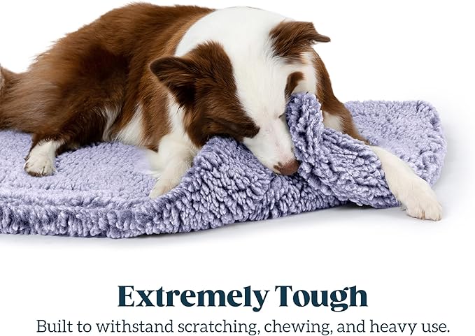 Stoutwool Indestructible Dog Bed - Fluffy Chew Proof Dog Crate Pad - Tough Kennel Pad for Aggressive Chewers - Washable, Ideal for Jumbo Breeds & Fits 54-Inch Crate - 53"x35", Jacaranda