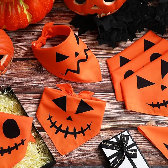 Newwiee 50 Pcs Halloween Dog Bandanas Bulk Pumpkin Dog Bandanas for Dogs Bibs Triangle Dog Scarf Dog Kerchief Set Orange Dog Bandanas for Halloween Pet Costume Accessories Decoration