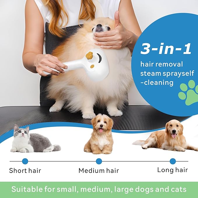 4-in-1 Pet Steam Brush for Dog & cat brush for shedding，Spray Hair Removal Comb with Waterless Shampoo–Self-Cleaning Pet Grooming Tool for Shedding, Anti-Static & Skin-Friendly Design