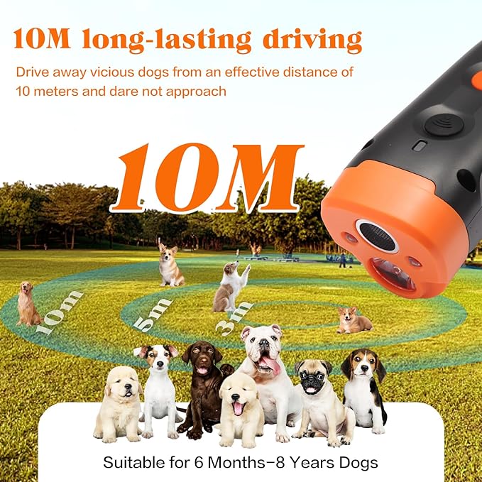 Dog Bark Deterrent Device-Rechargeable Anti-Barking Device for Dogs 40ft Long-Range Dog Training Tool, 3 Modes & LED Light for Dogs Training - Indoor & Outdoor