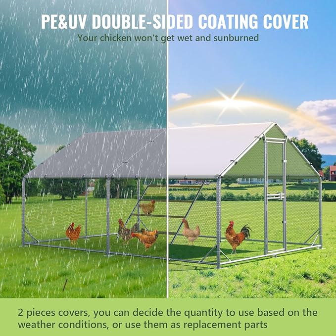 Large Metal Chicken Coop, 10x13x6.5FT Chicken Runs for Yard with Cover