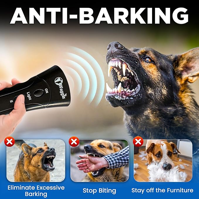 Ultrasonic Dog Bark Deterrent Devices - Long Range Dog Barking Silencer with 3 Levels - Painless Indoor & Outdoor Anti Barking Device for Dogs