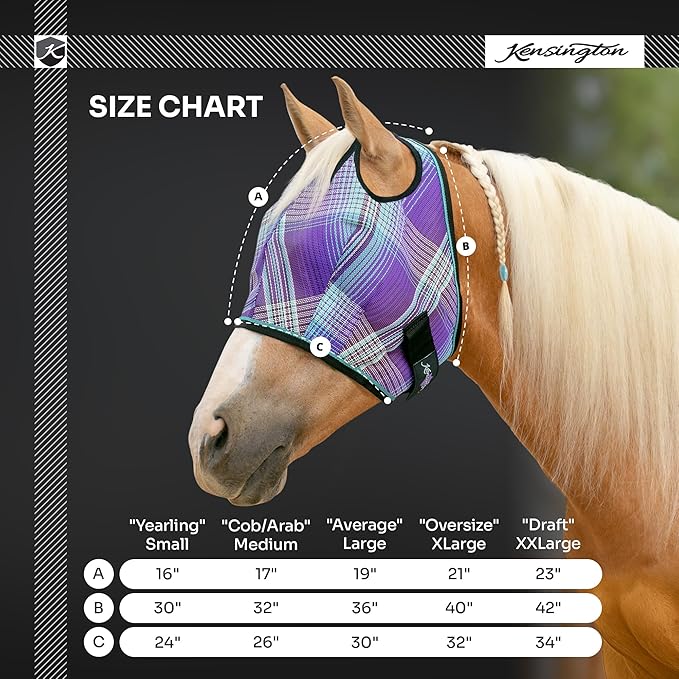 Kensington UV Horse Fly Mask with Web Trim - Protective Mask with Dual Ear Opening & Forelock Freedom - Large, Imperial Jade