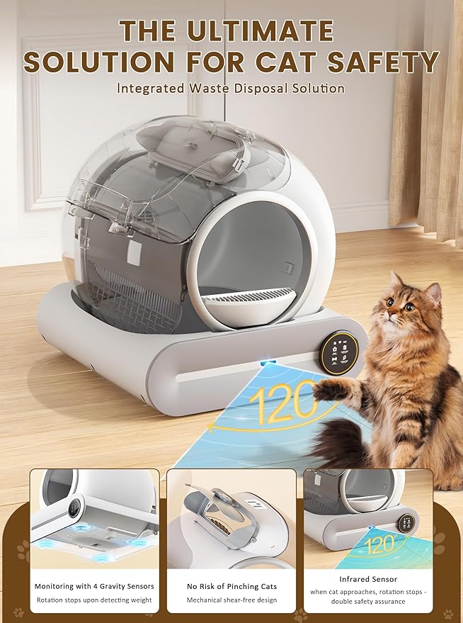 (2025) Self Cleaning Litter Box, Upgraded Robot Automatic Litter Box for Multiple Cats, 65L+9L Extra Large, Features Negative ion Sterilization and Deodorization, APP Control, 3 Rolls Litter Liners