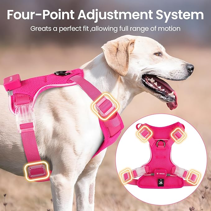 Light Up Dog Harness,Reflective Pet Harness Rechargeable,Led Dog Vest Harness for Night Walking,Adjustable Dog Safety Vest for Small Medium Large Dogs-No Pull,Pink,M