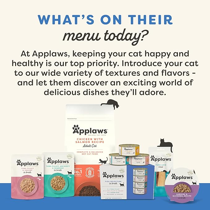 Applaws Natural Wet Cat Food, 24 Count, Limited Ingredient Canned Wet Cat Food, Tuna Fillet in Broth, 5.5oz Cans