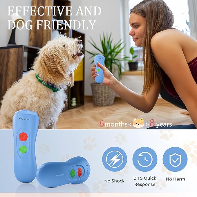 Dog Bark Deterrent Device - Rechargeable Ultrasonic Anti Barking Device for Dogs Effective Control up to 50 Ft Safe and Humane for Indoor and Outdoor Use Blue