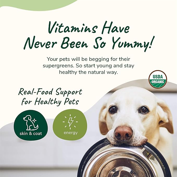 kin+kind Organic Multivitamin for Dogs & Cats - Pet Supplement for Healthy Skin and Coat - Safe, Natural Formula with Wheatgrass, Kelp, Seaweed and Coconut - Made in USA - 8 oz (Large)